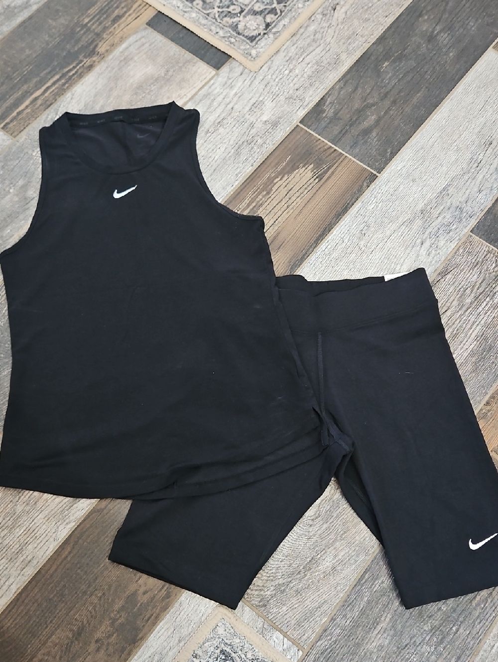 Nike Black Tank Top and Bike Short Set with White Swoosh